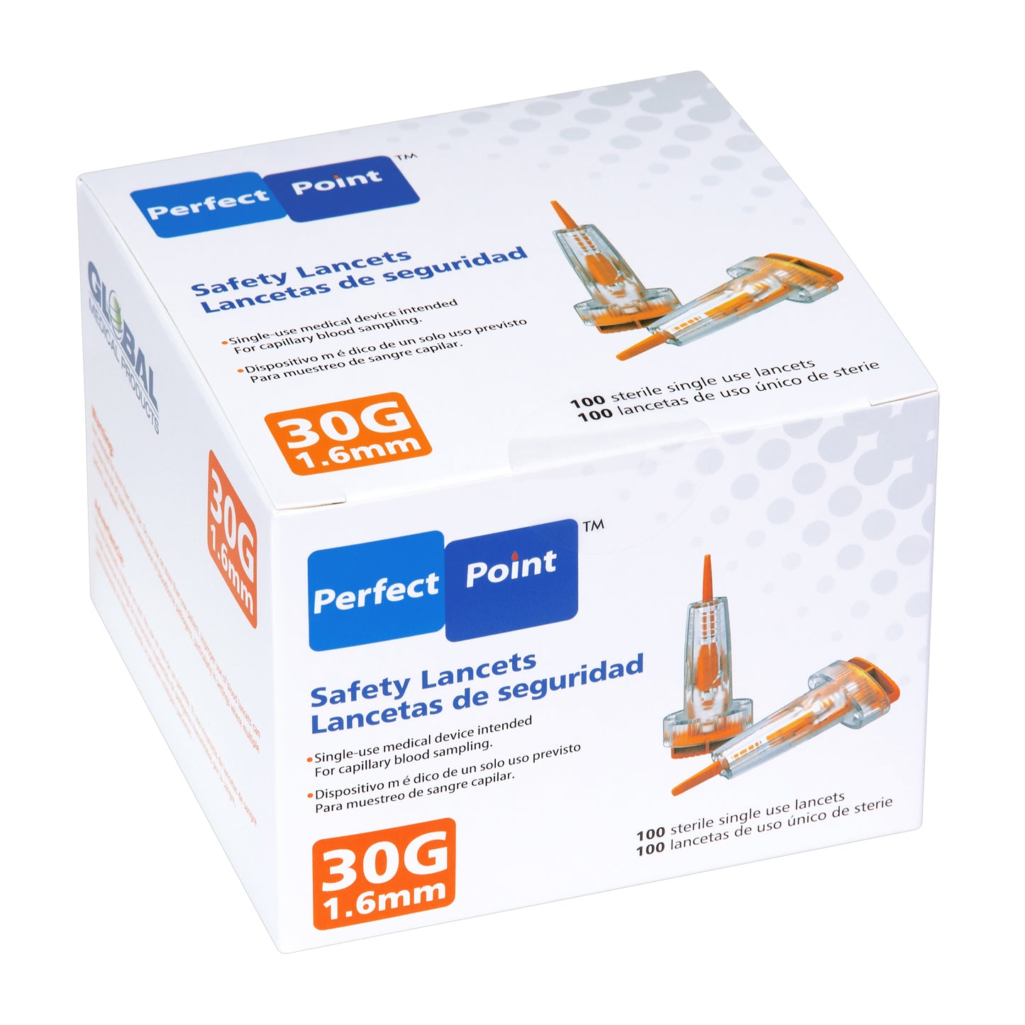 Perfect Point 30 Gauge 1.6mm Safety Lancet - Box 100