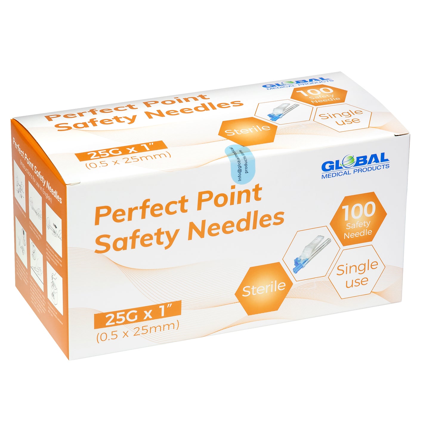 Perfect Point Safety Needles 25g x 1" (100 ct)