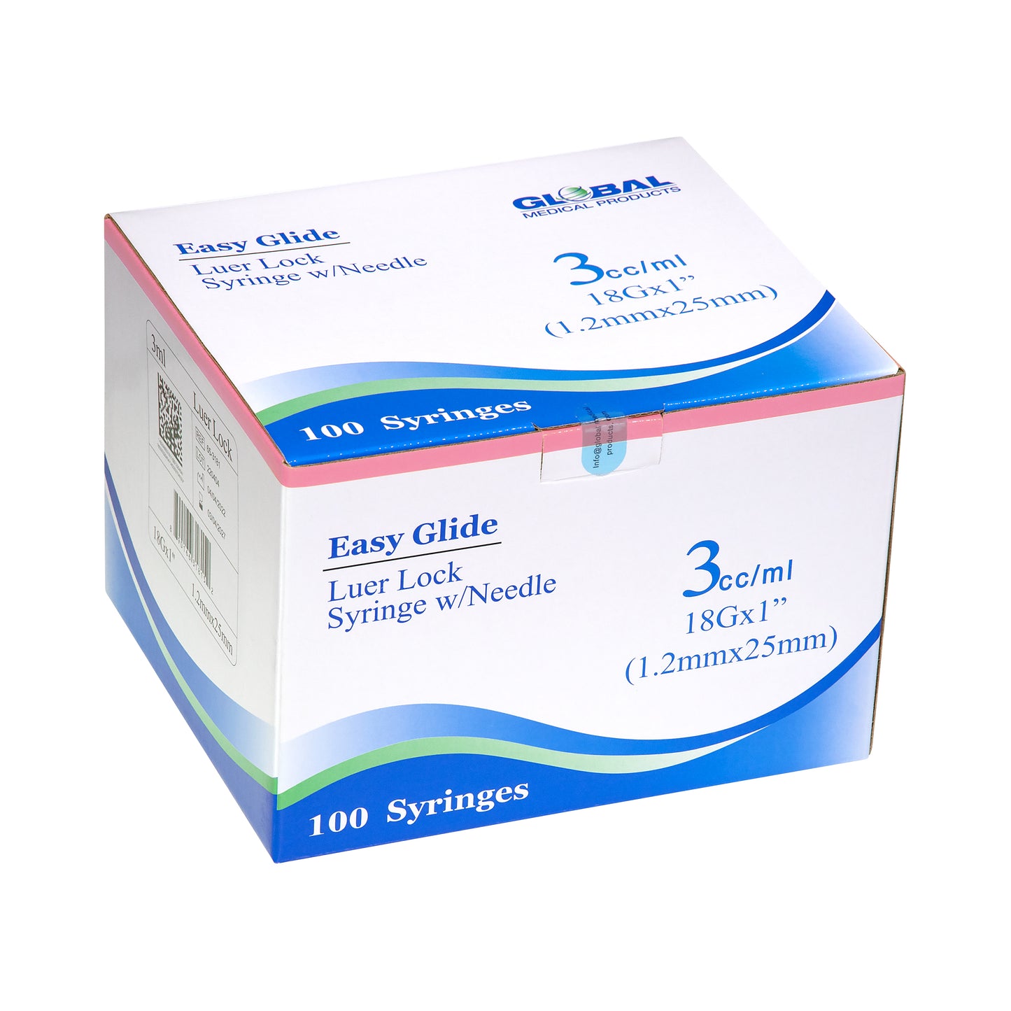 Easy Glide 3ml Luer Lock Syringe and Needle 18 Gauge 1" (1.2mmX25mm) (100 ct)
