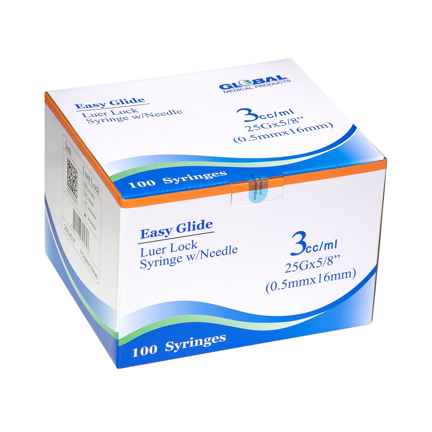 Easy Glide 3ml Luer Lock Syringe and Needle 25 Gauge 5/8" (0.5mmX16mm) (100 ct)