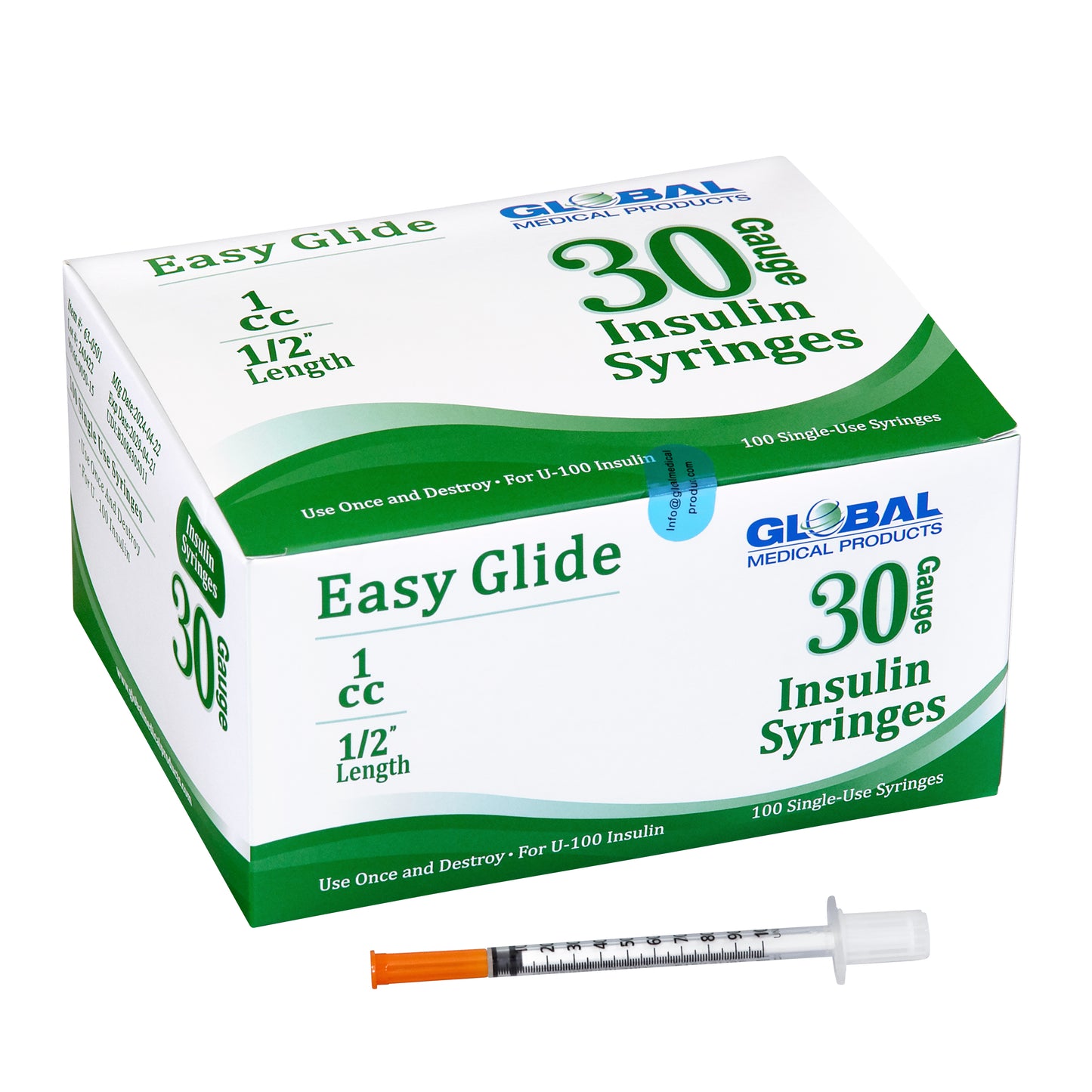 Easy Glide Insulin Syringe 30 Gauge 1cc x 1/2"