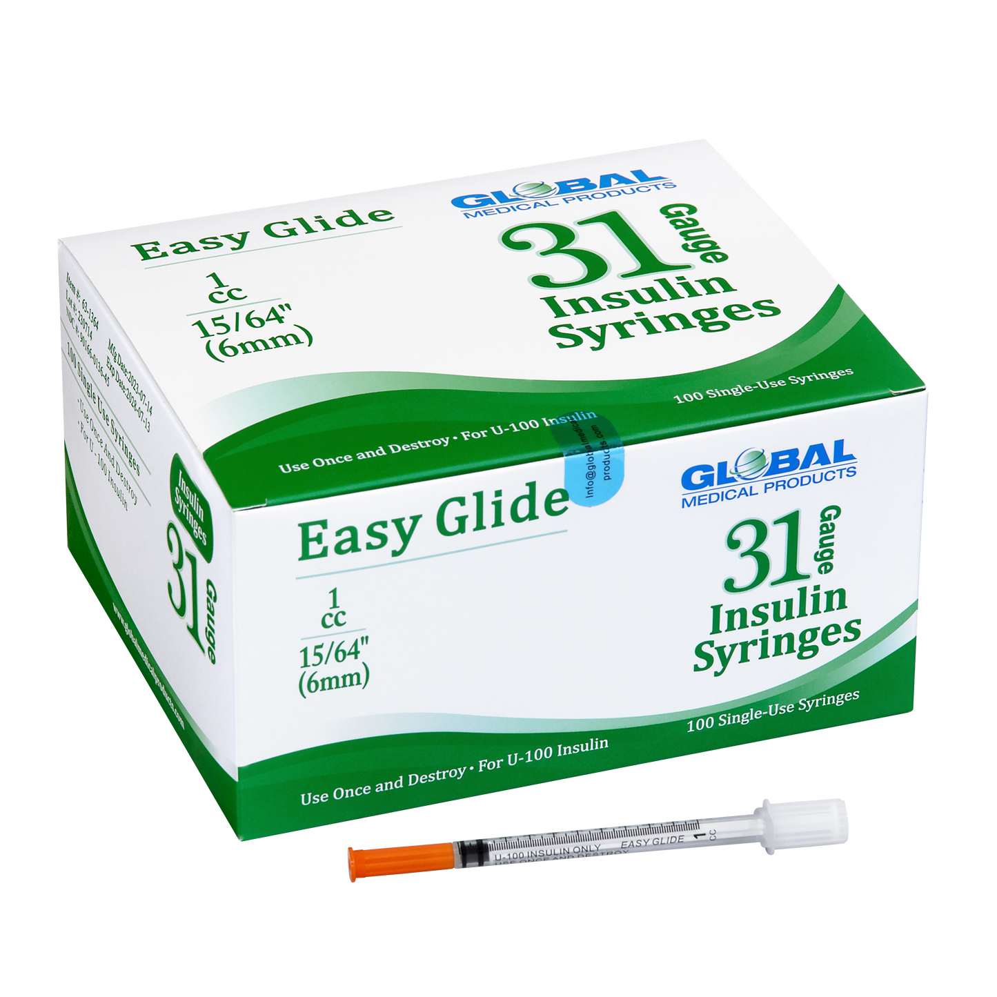 Easy Glide Insulin Syringe 31 Gauge 1cc x 15/64" - (6mm)