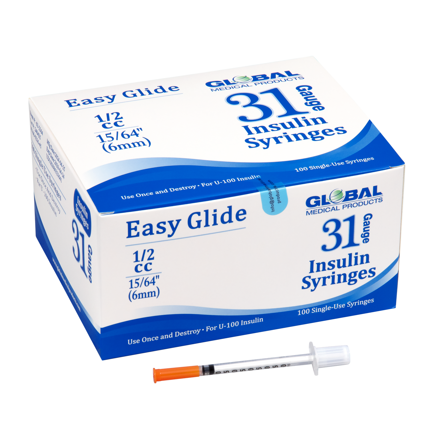 Easy Glide Insulin Syringe 0.5 mL 31Gx15/64" - (6mm)