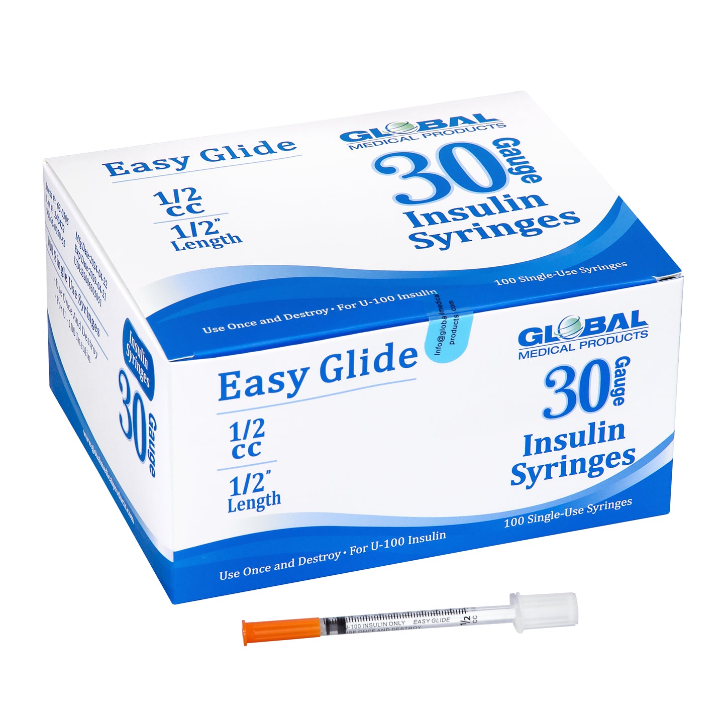 Easy Glide Insulin Syringe 30 G 1/2cc 1/2"