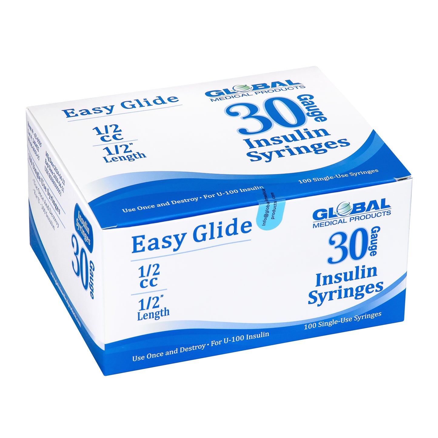 Easy Glide Insulin Syringe 30 G 1/2cc 1/2"
