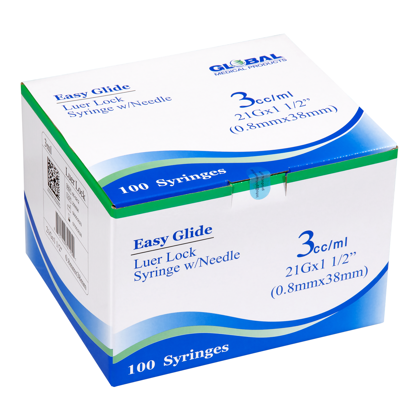 Easy Glide 3ml Luer Lock Syringe and Needle 21 Gauge 1.5" (.8mmX38mm) (100 ct)