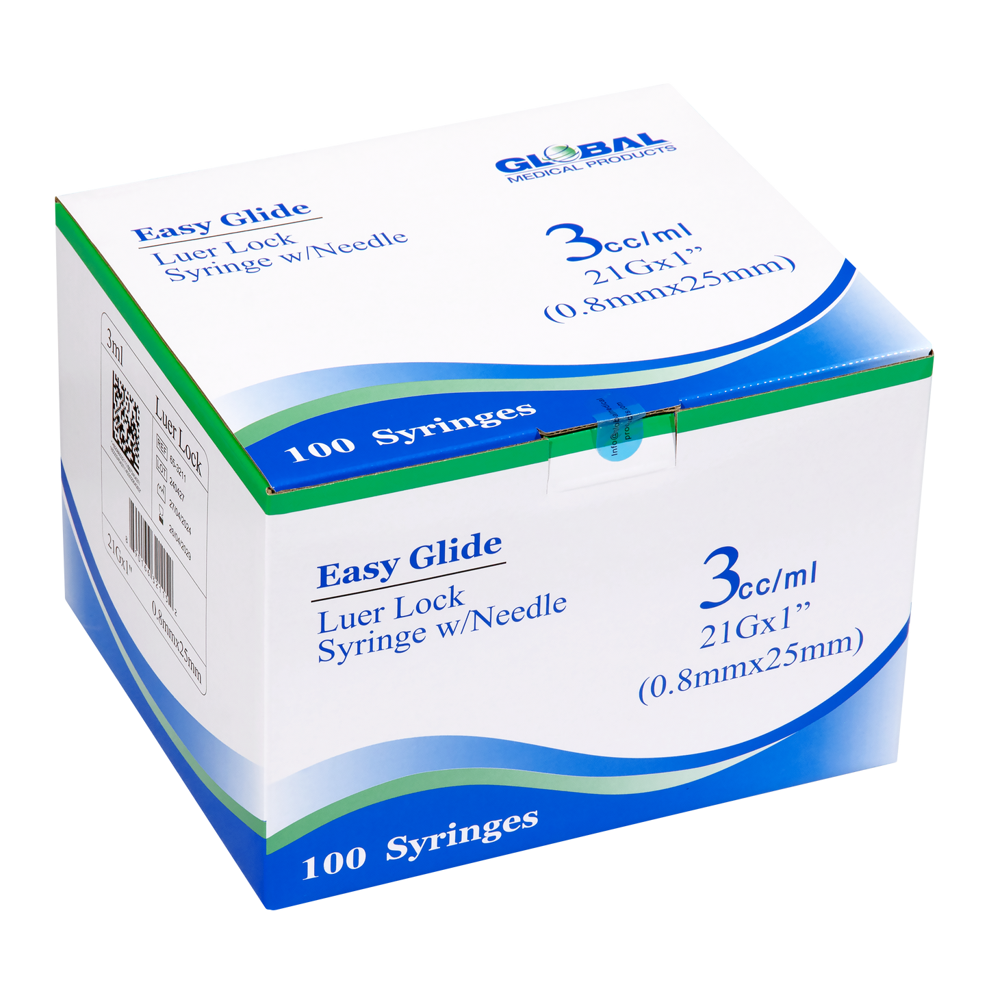 Easy Glide 3ml Luer Lock Syringe and Needle 21 Gauge 1" (.8mmX25mm) (100 ct)